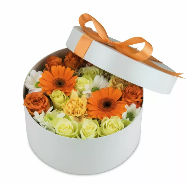 Box of orange flowers closed